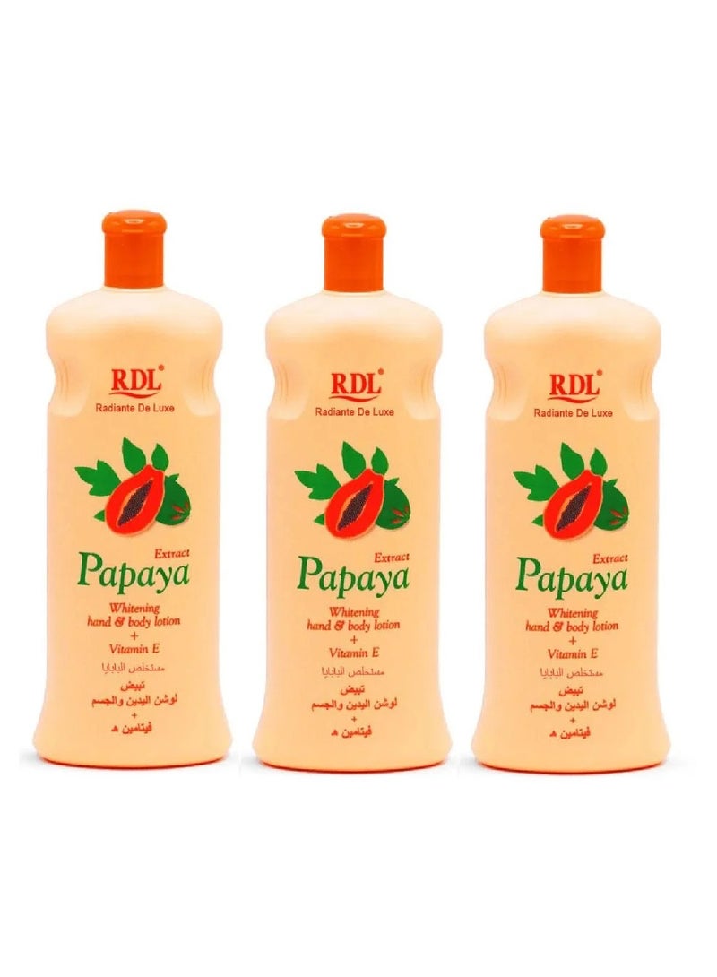 RDL Pack Of 3 Papaya Extract Whitening Hand And Body Lotion - 3x600ml - Image 1